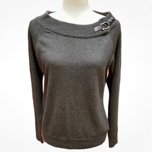 LAUREN Ralph Lauren Dark Gray Horsebit Buckle Boat Neck Sweater Size M Medium